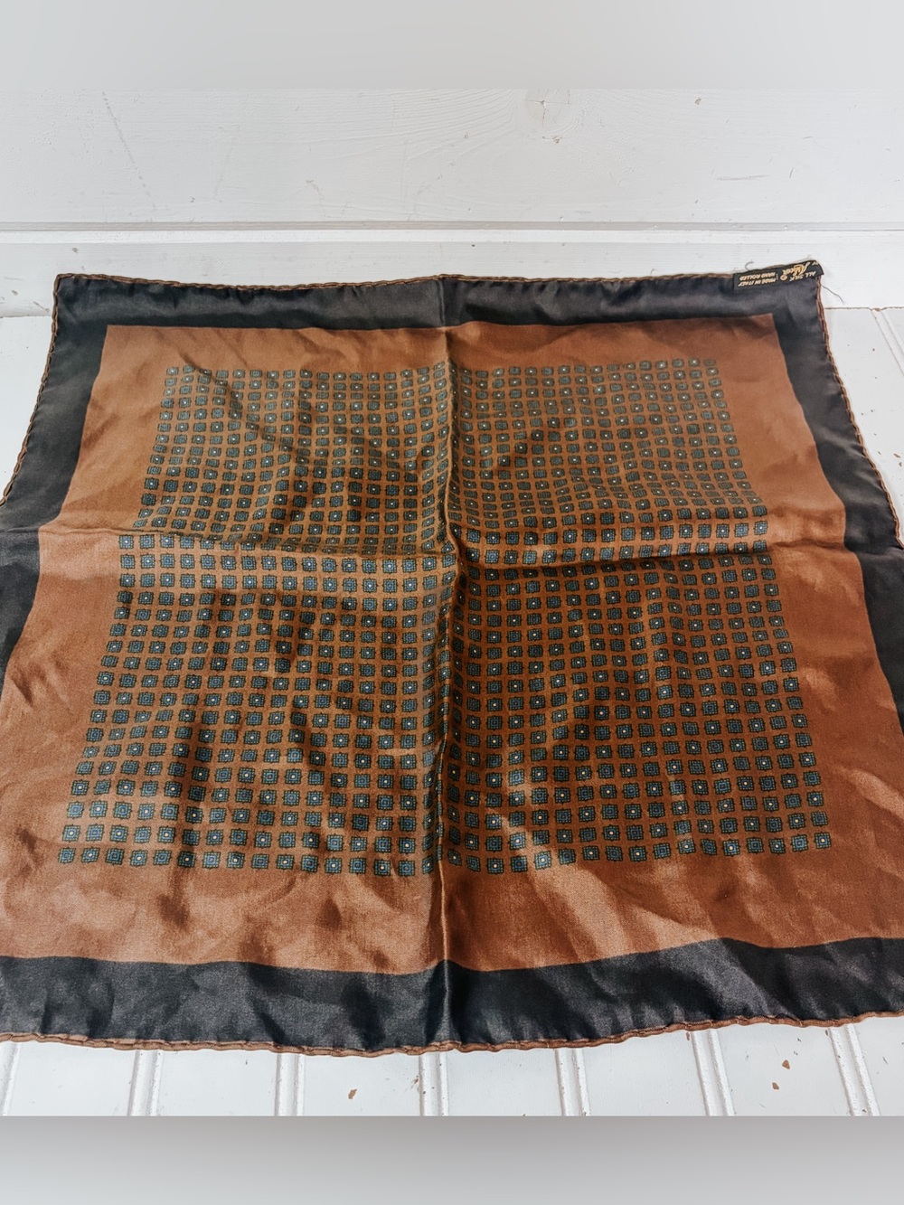 Vintage Geometric Silk Scarf Hand Rolled Made in Italy